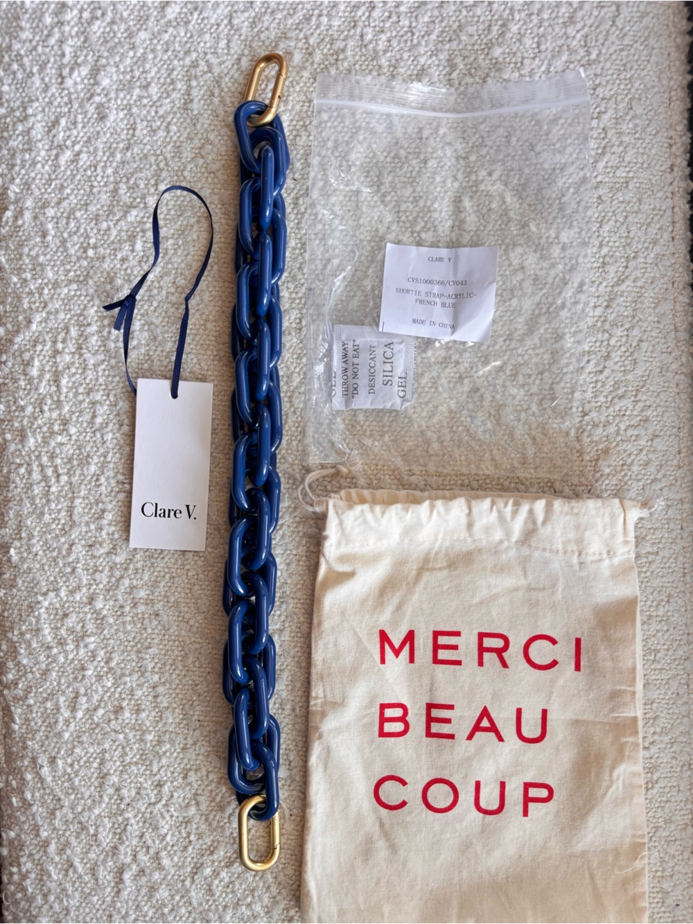 NWT Clare V Shortie Strap in French Blue with Gold Hardware